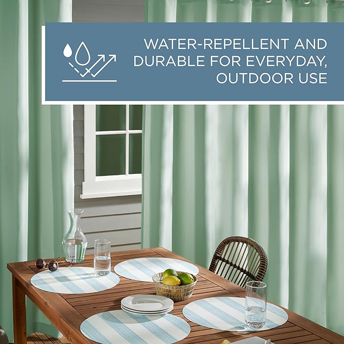 TOWN & COUNTRY BASICS Cabana Solid Heavyweight Indoor Outdoor Curtains, Light Filtering Opacity with Grommet Top, Water Repellent, 2-Pack Set, 54"x108", Seafoam