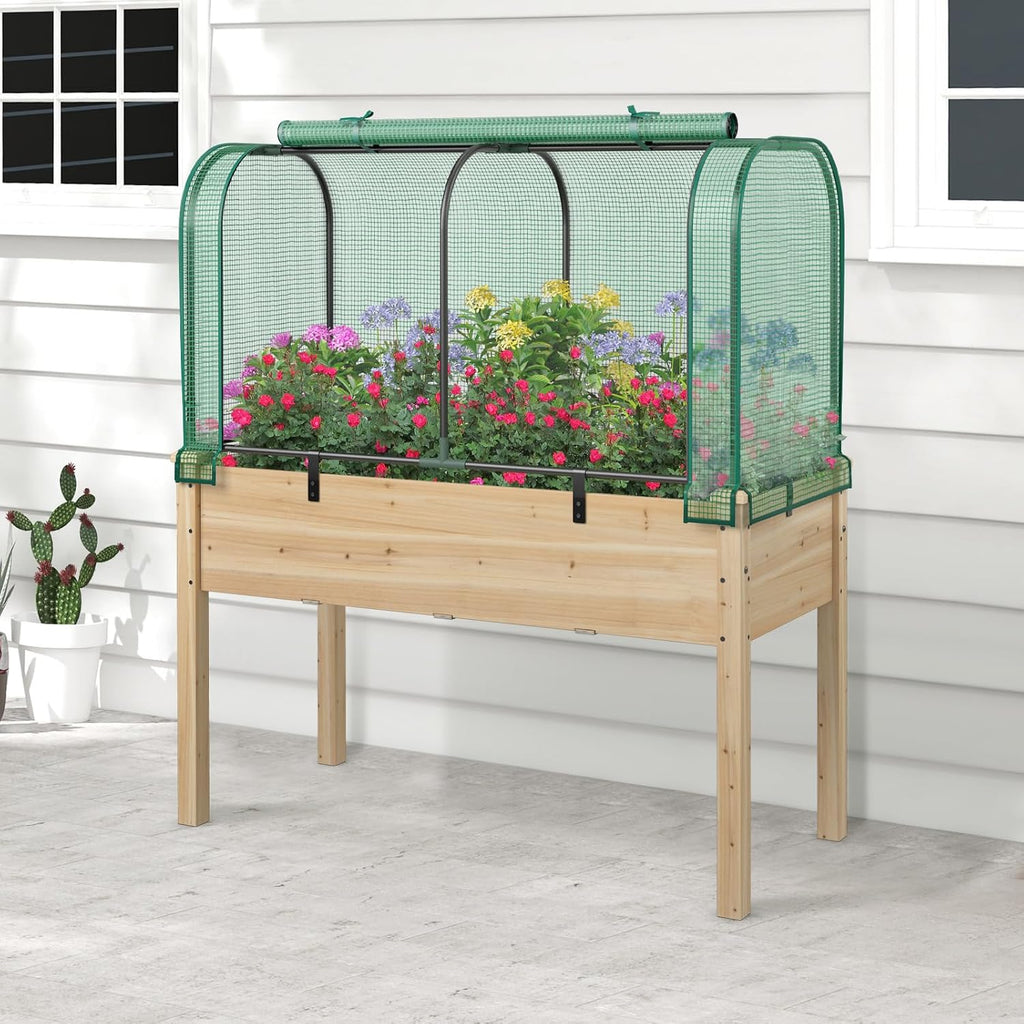 raised garden bed with greenhouse, waterproof sun-protective green, main product view