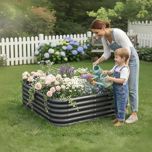 2-Pack 4x1.5ft Galvanized Raised Garden Bed, Outdoor Planter Bed, Metal Planter Box for Gardening and Planting,Dark Grey