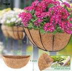 Y&M 2PCS 16" Half Round Coco Liner Pre-Formed Thick Replacement for Wall Basket Planter