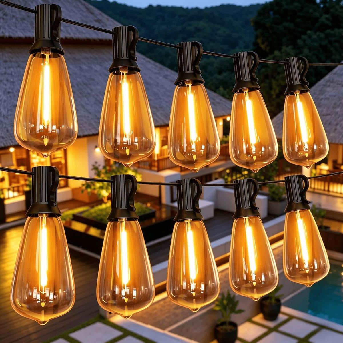 gpatio outdoor string lights, 100ft led waterproof patio, main product view