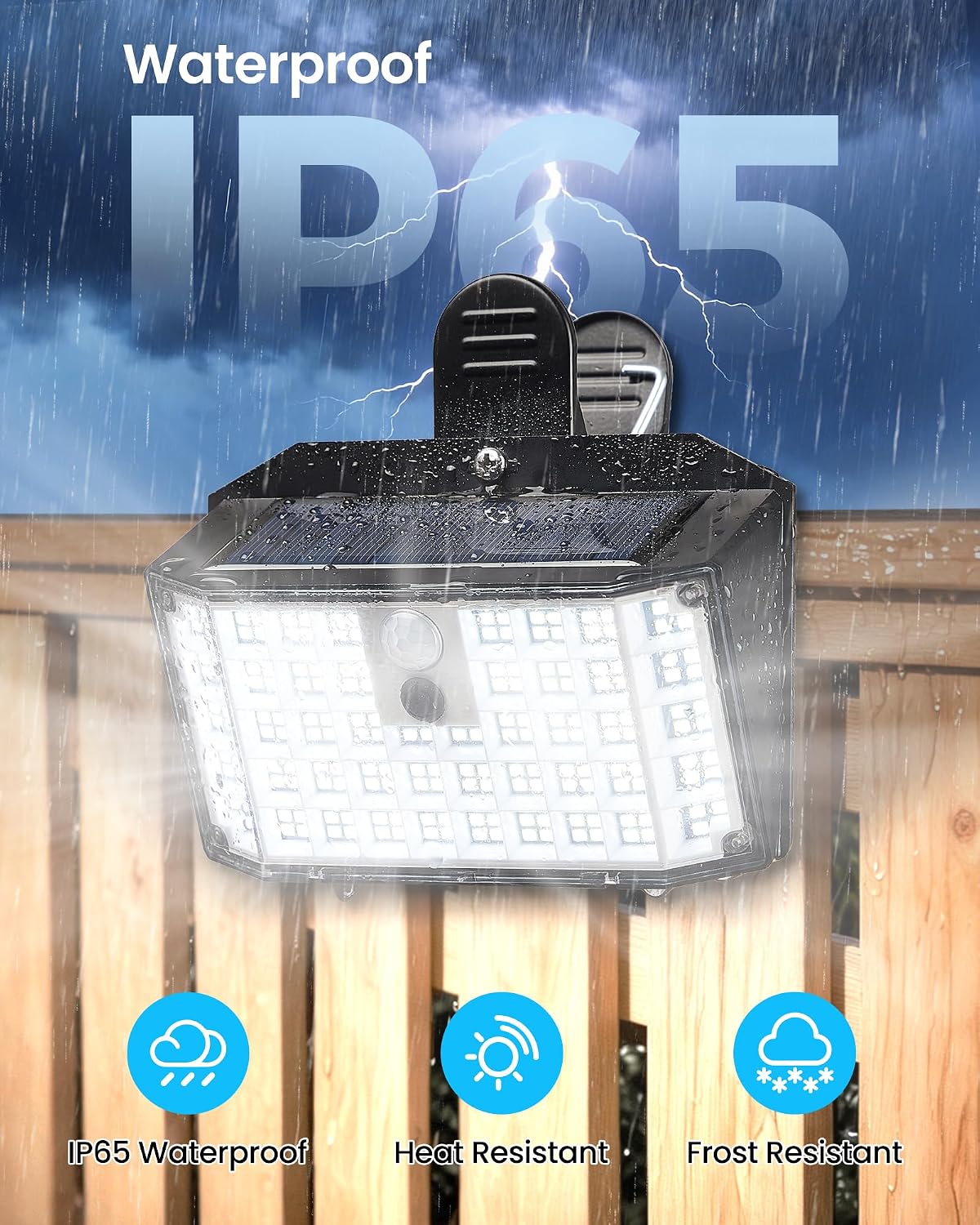 LUHLEE 176LED Clip on Solar Lights Outdoor, 600LM Solar Motion Lights Outdoor with 180° Wide Angle, IP65 Waterproof Portable Solar Fence Lights Outdoor for Fence, Gutter, Garden, Camping, Patio 2Pack
