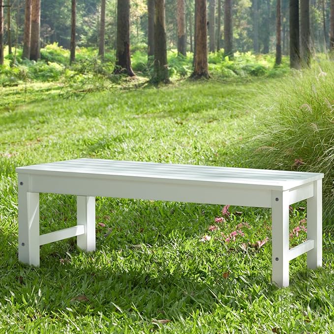 Psilvam Outdoor Bench, Two Person Poly Lumber Porch Bench, Weatherproof Garden Bench That Never Rot and Fade, Patio Bench Suit for Garden, Porch, and Park (2 pcs, White)