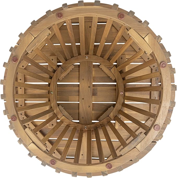Merax Patio Outdoor Acacia Wood Round Coffee Table for Backyard, Lawn, Balcony, Teak Finish