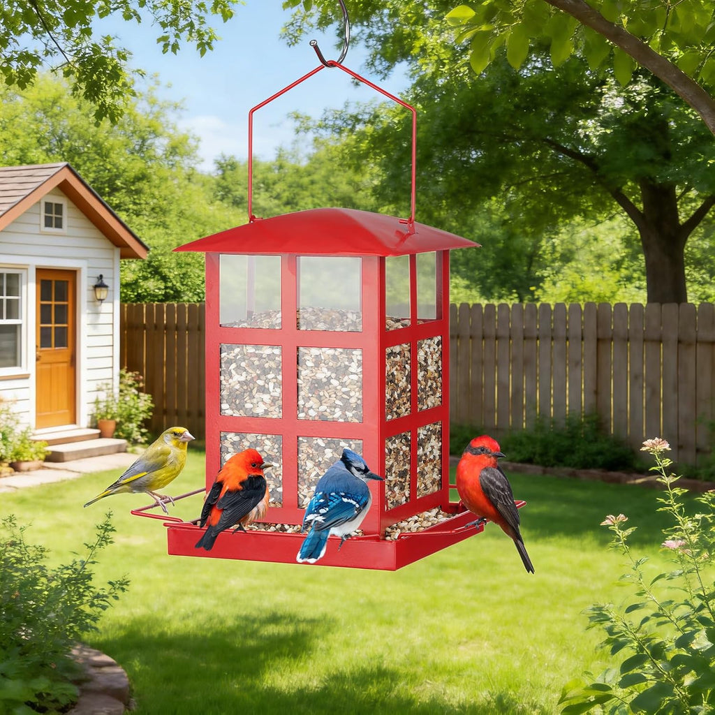 Bird Feeder, 6 LBs Large Capacity Bird Feeders for Outdoor Hanging | Heavy Duty Metal, Wild Birdfeeder, 4 Perches, Rainproof Waterproof, Easy to Fill and Clean, For Outside Garden Yard