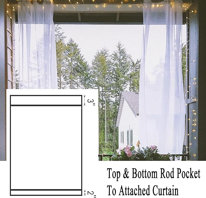 Patio Screen Mesh Outdoor Curtains Waterproof Sheer Lightweight Bug Netting for Porch Gazebo Garden Party Wedding Backdrop, White, W 125 x L 84 inch per Panel, 2 Panels