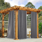 NICETOWN 2 Panels Outdoor Curtains Waterproof Pocket & Back Tab on Top & Bottom, Thermal Insulated Fixed Windproof Blackout Outdoor Drapes Privacy for Patio with Rope for Fixed, W52 x L95, Grey
