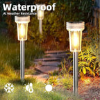 DERAYSION Solar Lights Outdoor, 8 Pack Solar Pathway Lights Waterproof Garden Lighting,Stainless Steel Pole Auto Dusk-to-Dawn Starburst for Path, Yard, Walkway, Driveway, Landscape(2700K Warm White)