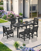 SERWALL 9-Piece Outdoor Dining Set, 60" - 83" Expandable Outdoor Dining Table and 8 HDPE Chairs, All Weather HDPE Outdoor Furniture Set for Backyard, Garden, Black