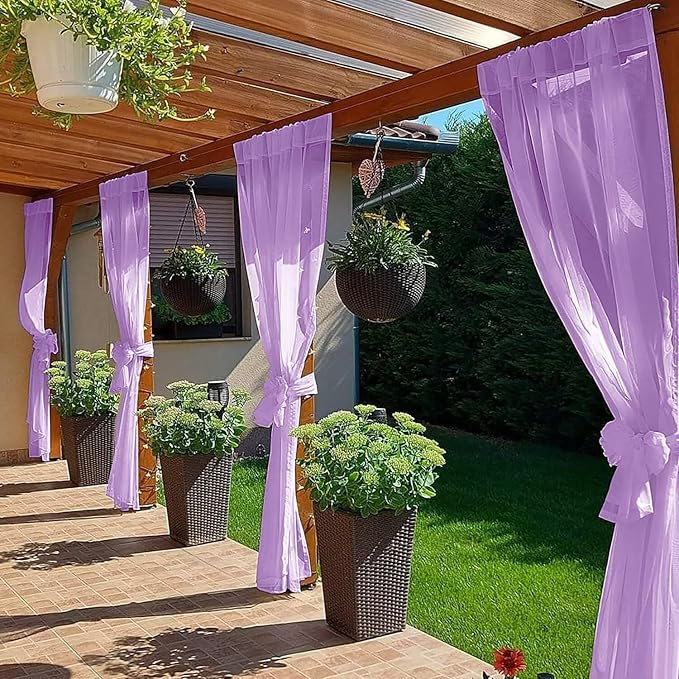 SpaceDresser Waterproof Outdoor Sheer Curtains for Patio - 2 Panels Rod Pocket Indoor Voile Sheer Curtain for Living Room,52W x 108L inch, Lavender