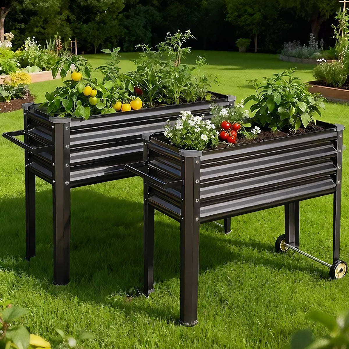 land guard 2 pack galvanized raised garden bed, front angle view