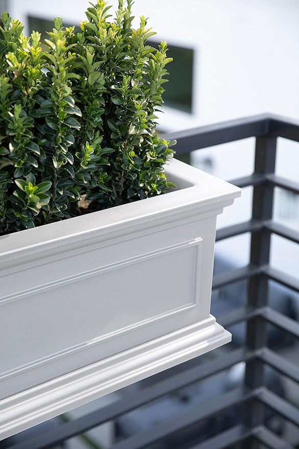 Veradek Brixton Series Plastic Railing Planter - Rectangular Planter for Outdoor Deck/Balcony | Crack-Resistant with Adjustable Rail Attachment | Classic Estate Design for Herbs, Succulents, Flowers