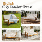 Idzo Laurent 700lbs Capacity Acacia Outdoor Loveseat, FSC Certified 2 Seater Patio Sofa with 3.9in Thick Cushions, Teak Finish Porch Couch for Garden Backyard