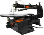 wen variable speed scroll saw, 16-inch with work, close-up detail