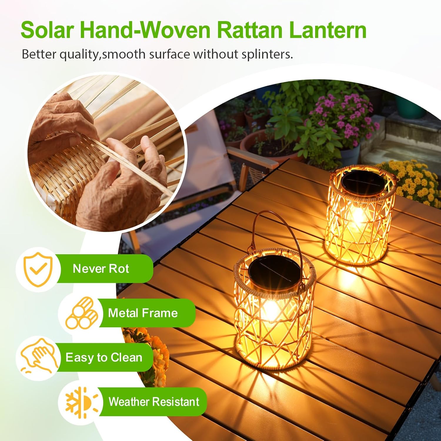 KOOPER Solar Lantern Outdoor Lights, 2 Pack Bright Hanging Solar Lanterns Outdoor Waterproof with Handle, Decoration Rattan Lanterns for Outside Hanging Garden Patio Yard Porch Trees Lawn Pathway Gift