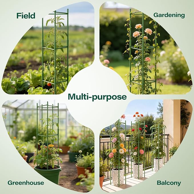 Halatool 63 Inch Tomato Cages for Garden, 6 Pack Adjustable Tall Tomato Cage, Garden Stakes Tomato Trellis for Pots, Tomato Plant Support for Raised Garden Bed &Vegetables Flowers
