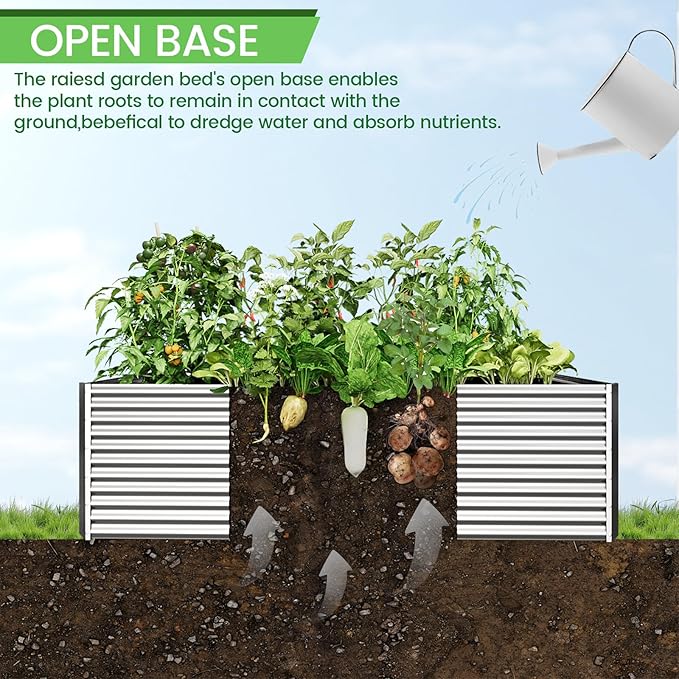 FRIZIONE 2pcs Tall 8x4ft Galvanized Raised Garden Bed Outdoor,Above Ground Garden Bed for Vegetable,Metal Raised Beds for Flower,Steel Raised Beds for Gardening