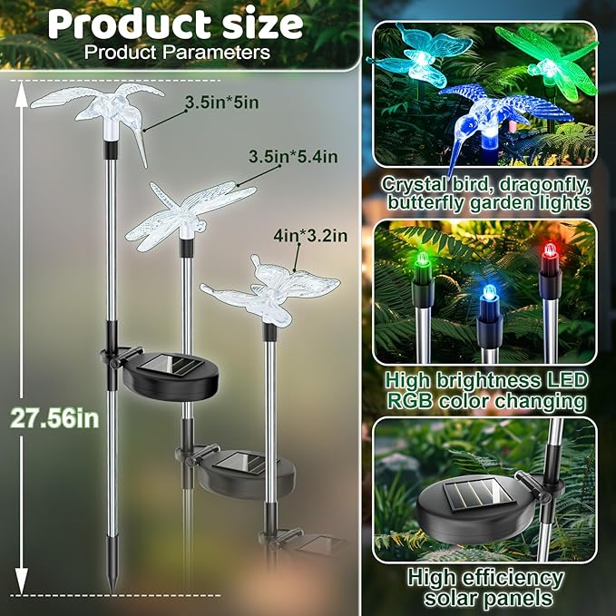 Anordsem Solar Garden Lights Outdoor: 6 Waterproof PVC Insect Stake Light Heads - Changeable Color LED Lighting for Gardener Yard Decoration - Christmas Gifts for Homeowners Over 30