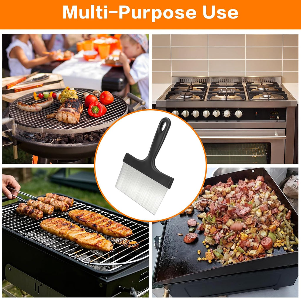 Heavy Duty Grill Scraper, 3-in-1 Stainless Steel Griddle Scraper | Comfort Grip Handle, Griddle Scraper for Blackstone Grill Accessories, Ideal for Flat Top Grill & Outdoor Barbecue Tools