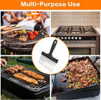 Heavy Duty Grill Scraper, 3-in-1 Stainless Steel Griddle Scraper | Comfort Grip Handle, Griddle Scraper for Blackstone Grill Accessories, Ideal for Flat Top Grill & Outdoor Barbecue Tools