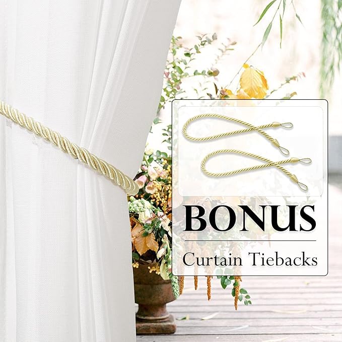 RYB HOME Outdoor Sheer Linen Curtains for Patio Privacy, Waterproof Light Filtering Drapes for Gazebo Porch Pergola, 2 Pieces with Curtain Ropes, 52 inch Width x 108 inches Long