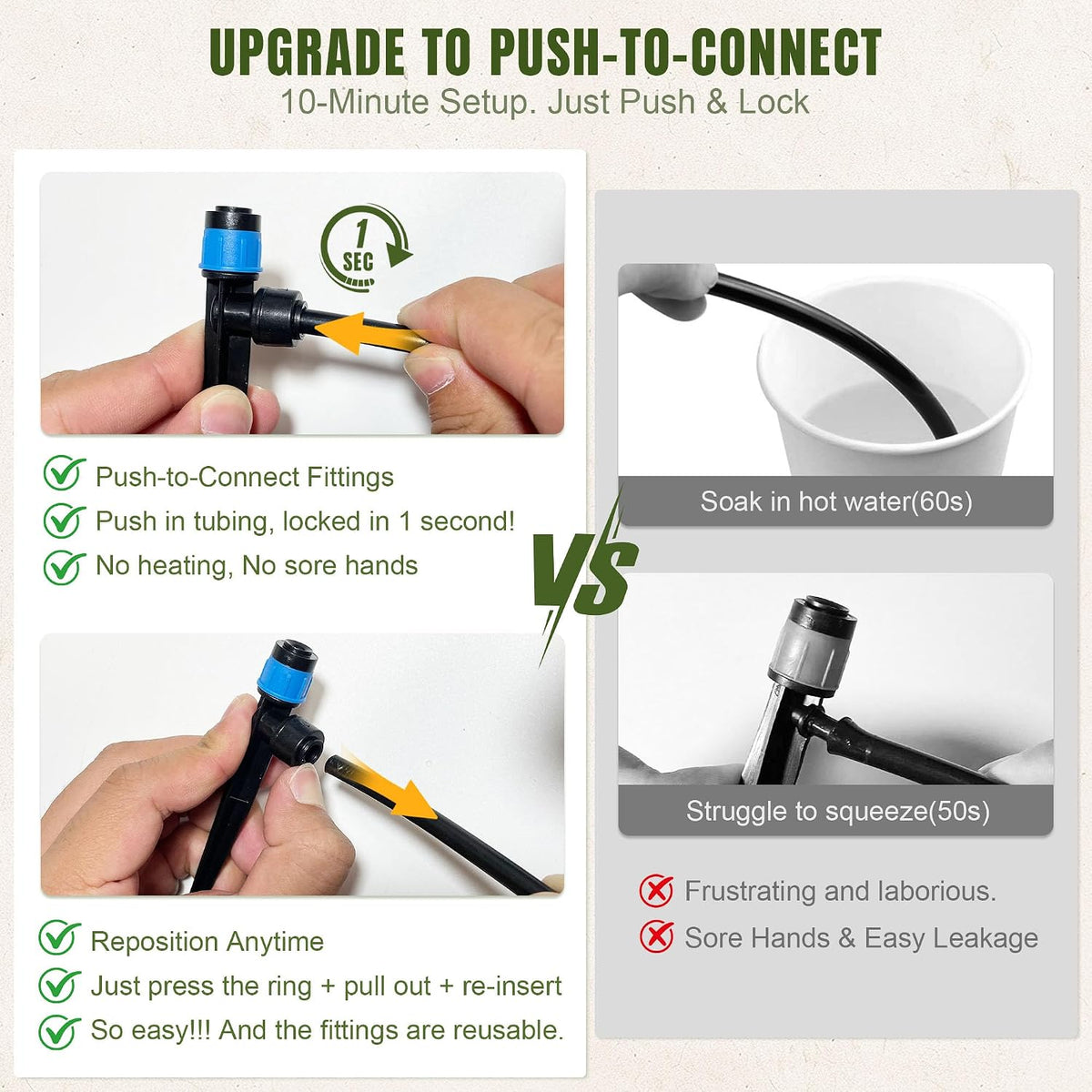 push-to-connect drip irrigation system kit, complete premium garden shown in use