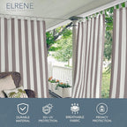 Elrene Home Fashions Highland Stripe Indoor/Outdoor Curtain Panel, 50 inches X 108 inches, Gray