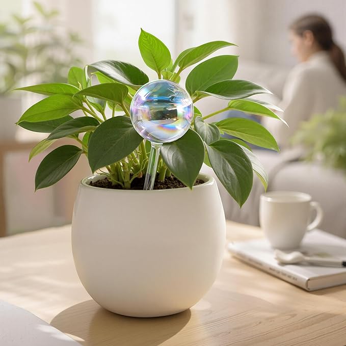 Large Extra-Thick Clear Glass Plant Watering Globes, Rainbow Gradient Self Watering Devices for Indoor & Outdoor Plants, Automatic Waterer Spikes, Perfect for Daily or Vacation Use, 4-Pack