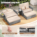 LDAILY Moccha Outdoor Daybed, Wicker Loveseat Sofa Set with 4-Postion Adjustable Backrest, Storage Ottoman, Cushions, Rattan Double Bed Lounger, Patio Furniture Set (Mixed Gray+Beige)