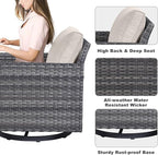 Belord Wicker Chairs Outdoor Bistro Set Oversize Patio Swivel Rocker, Rattan Outdoor Seating Set of 2 Swivel Glider Chairs Wicker Furniture for Porch Deck Backyard with Water-Resistant