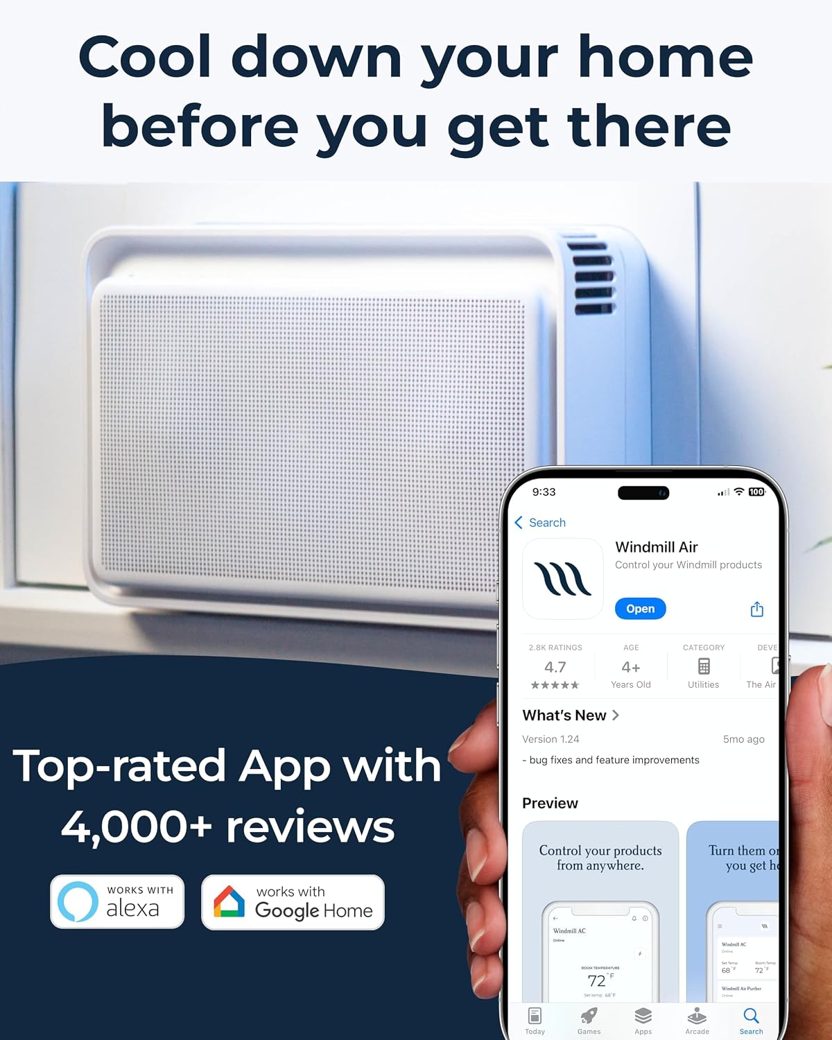 windmill 10,000 btu quiet window air conditioner, cools, view 9