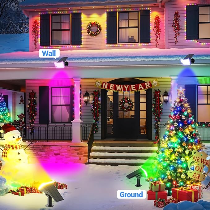 WdtPro 4 Pack Solar Color Changing Lights, 10 Lighting Modes Solar Lights Outdoor Waterproof, Multicolor RGB Outdoor Lights, 9 Colors Auto Cycling Landscape Spolights for Yard Garden Decoration