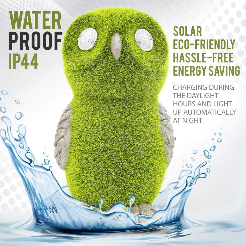 Garden Statue of Owl with Solar Light Eyes - Outdoor Fall Decoration - Yard Owl Figurine for Patio, Balcony, Lawn Ornament - Unique Housewarming Gift