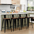 WENTMENT Bar Stools Set of 4 Counter Height Metal Barstools with Removable Back 30" Kitchen Bar Stools with Wooden Seat, Black