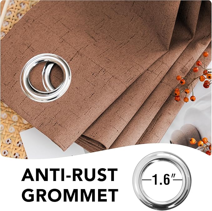 H.VERSAILTEX Linen Blackout Curtains Durable Thick Textured Linen Look 100% Blackout Patio Door Curtain Anti Rust Grommet Extra Wide Sliding Door Curtain Panel, W100 x L84 inch, Washed Spice
