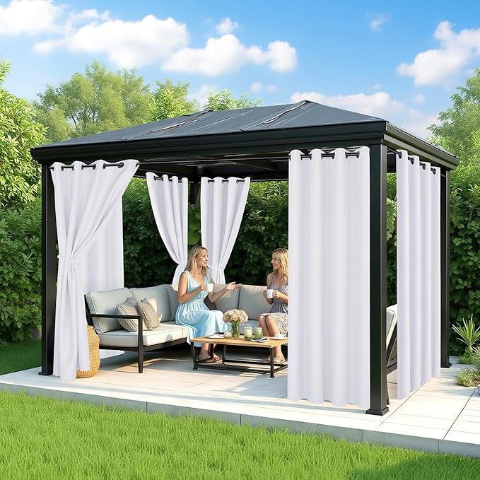 White Outdoor Curtains for Patio Waterproof - 6 Panels Privacy Weatherproof Outside Curtains with Grommets for Pergola, Gazebo, Porch, Cabana, Balcony, 54 x 120 Inch