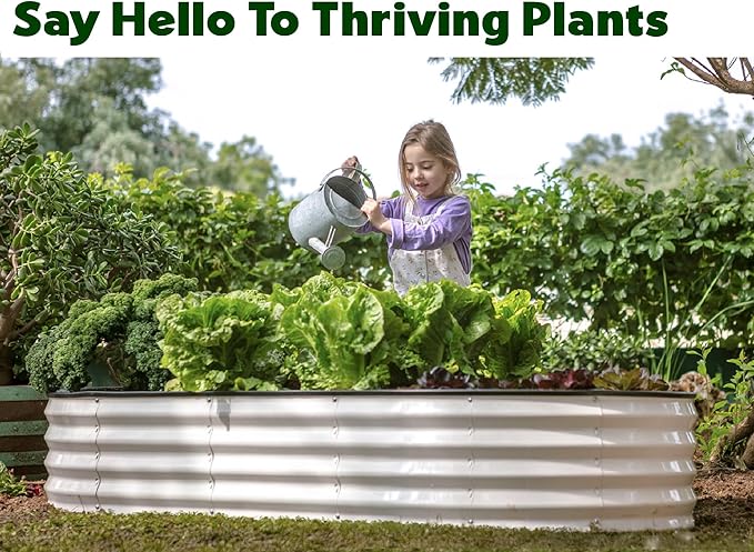 Plant & Plot Galvanized Raised Garden Beds Outdoor // 6×3×1 ft (2-Pack) Planter Raised Beds for Gardening, Vegetables, Flowers // Large Metal Garden Box // Patented Tool-Free Design (White)