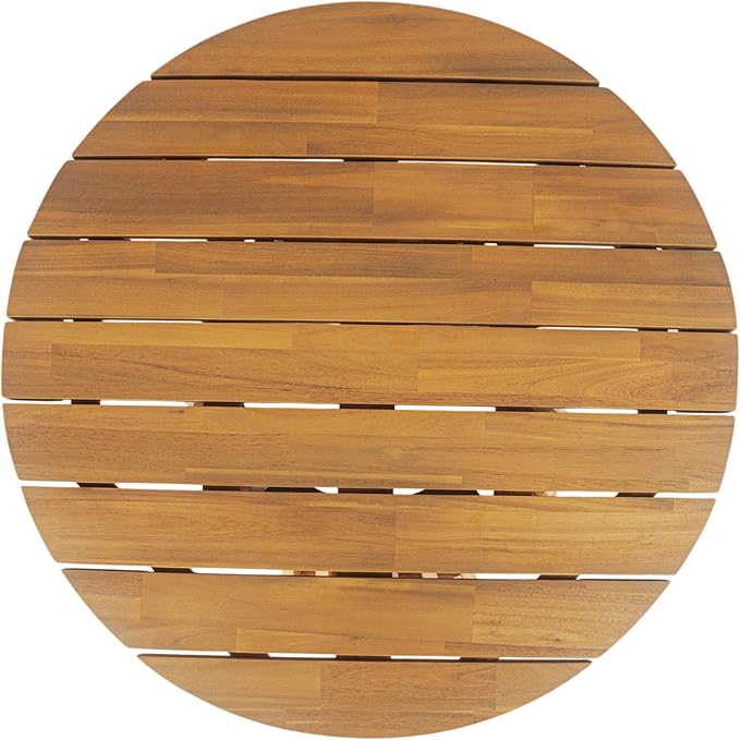 Merax Patio Outdoor Acacia Wood Round Coffee Table for Backyard, Lawn, Balcony, Teak Finish