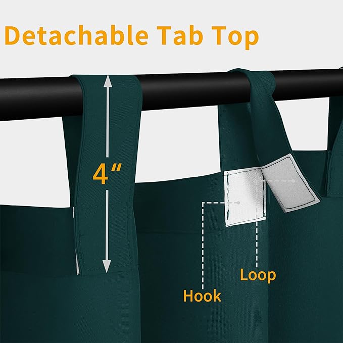 Easy-Going Outdoor Patio Curtains Detachable Tab Top Windproof Weatherproof Curtain for Cabana, Porch, Pergola and Gazebo, Tab Bottom Drape, 2 Panels, 110W x 108L inch, Teal