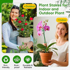 HiGift 17 inch Plant Support Stakes, 4mm Thick Garden Single Stem Flower Support Stake Amaryllis Plant Cage Support Rings with 10 pcs Plant Clips for Tomato Orchid Lily Peony Rose Flower Stem-5 Pack