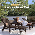 Patio Chaise Lounge Chair Set of 2, Oversized Lounge Chair Outdoor with 5 Positions, HDPE, Patio Lounge Chair with Wheels & Cup Holder for Pool, Deck, Poolside,Brown