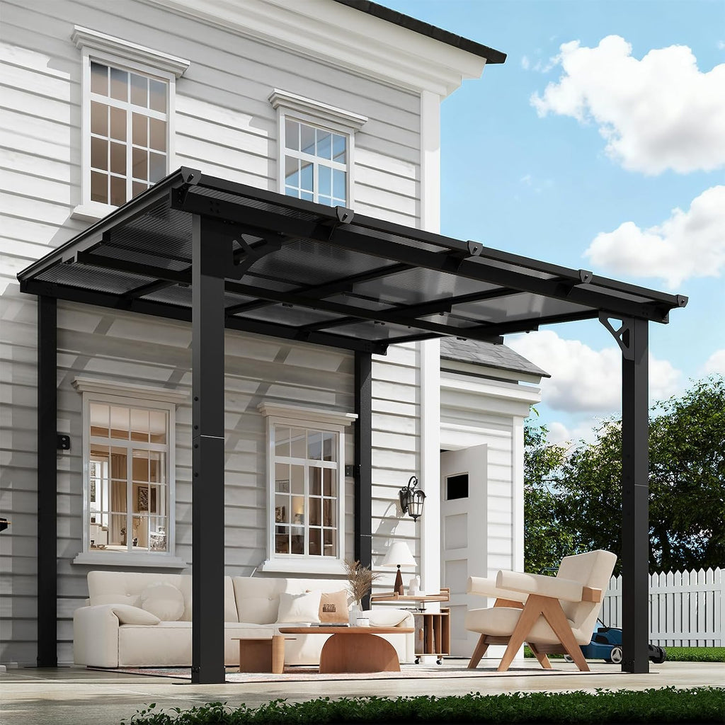 10x8 ft lean to gazebo pergola, outdoor wall showing dimensions