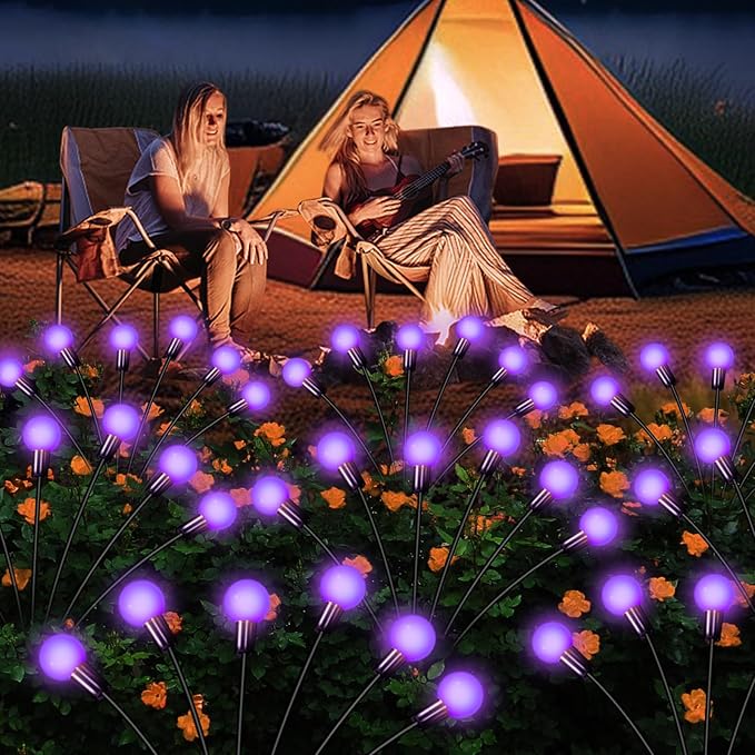 Solar Garden Lights Outdoor, Waterproof Solar Powered Lights for Yard Pathway Patio, Swaying Lawn Decor as Gardening Gifts for Women Holiday (Purple, 2 Pack)