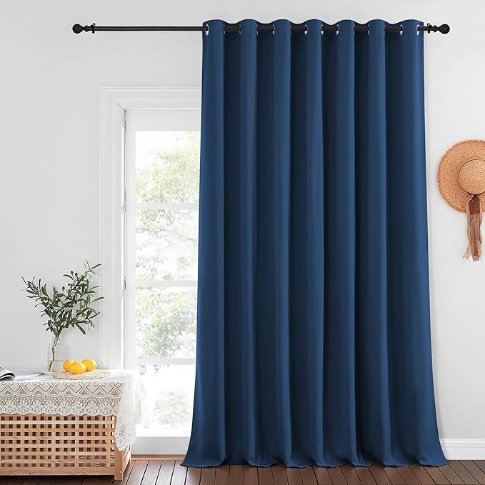 NICETOWN Moroccan Blue Blackout Curtains for Bedroom/Living Room 132 Inch Length - Thermal Insulated Room Darkening Grommet Top Window Curtains (100 by 132 - Inch, 1 Panel)