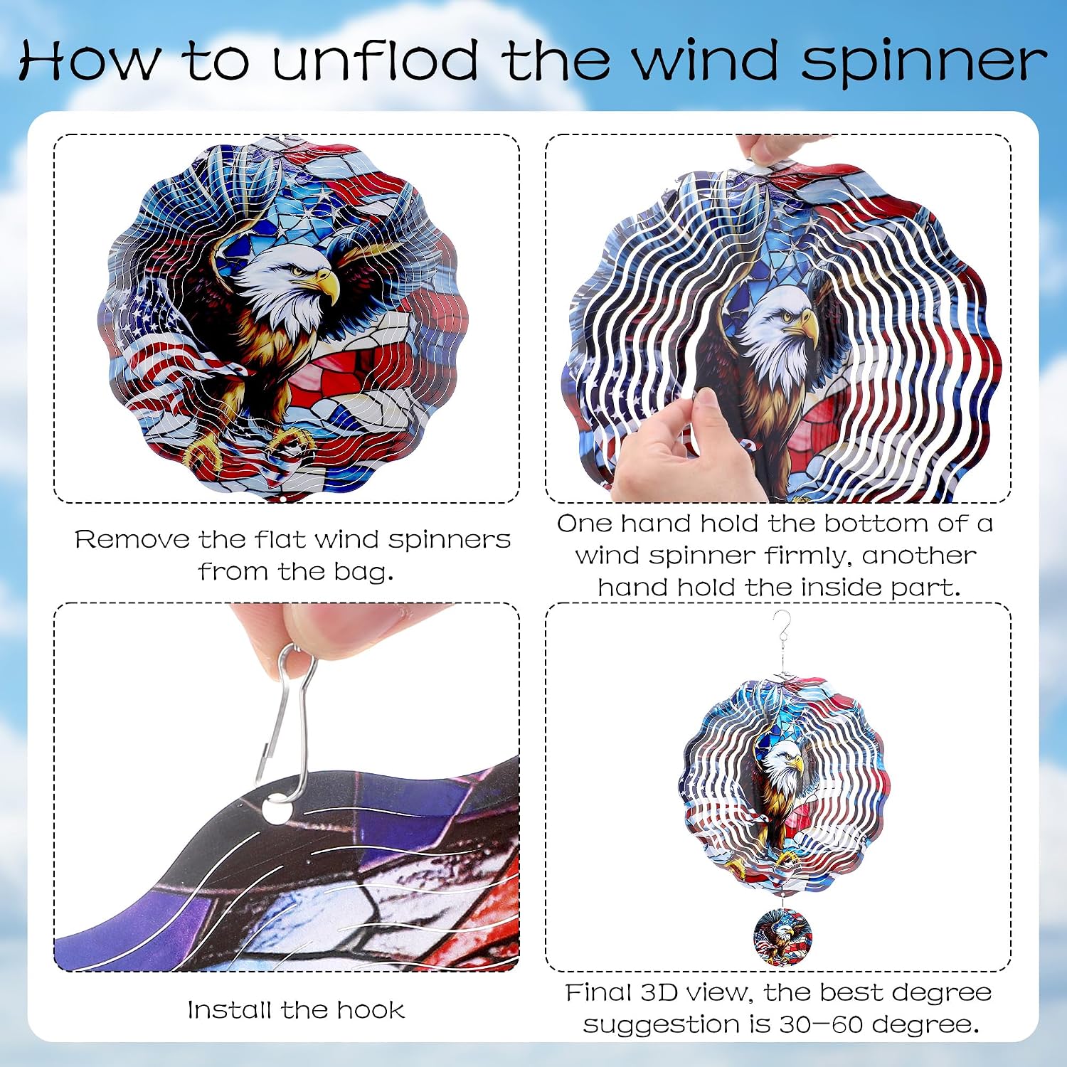American Eagle Wind Spinner - 3D Stainless Steel Wind Spinners | Flag Pattern Ornaments Outdoor Kinetic Spinning Hanging 250 Anniversary Patriotic Decor for Patio Lawn Garden Yard Balcony