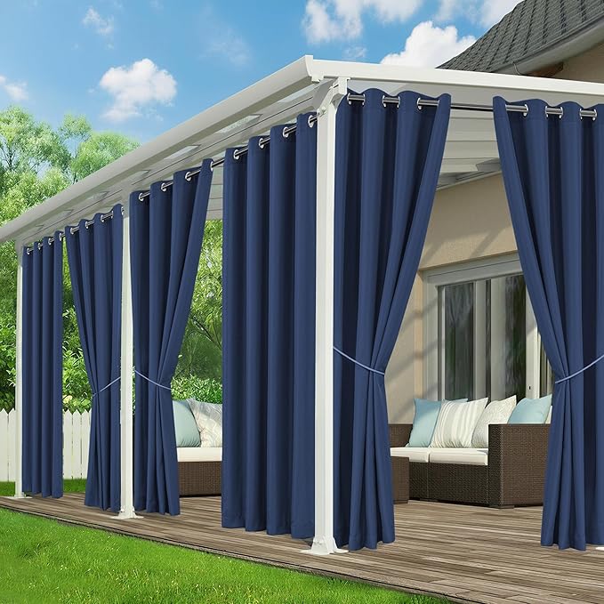 Outdoor Curtains for Patio Waterproof - 6 Panels Privacy Weatherproof Outside Curtains with Grommets for Pergola, Gazebo, Porch, Cabana, Balcony, 54 x 84 Inch, Navy