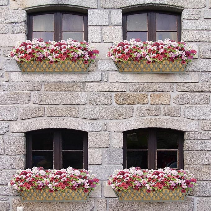 6 Pack 30 Inch Window Boxes Planters Railing Planter Box with Adjustable Brackets for Porch Fence Patio Balcony Hanging Flower Baskets with Coco Liners for Outdoor Garden Decor - Dark Grey