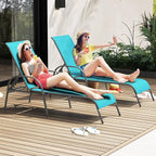 Giantex Patio Lounge Chair, Outdoor Chaise Lounge with 5 Adjustable Backrest, Sturdy Steel Frame, Sunbathing Recliner, Tanning Chair for Beach, Outside, Yard, Balcony, Pool Chairs (1,Turquoise)