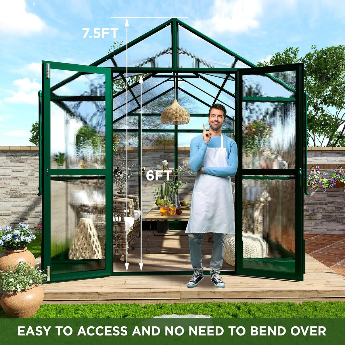 howe 8x8x7.5 ft polycarbonate greenhouse with lockable swing, close-up detail