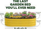 Plant & Plot Galvanized Raised Garden Beds Outdoor // 4×2×1 ft Planter Raised Beds for Gardening, Vegetables, Flowers (Yellow) // Large Metal Garden Box